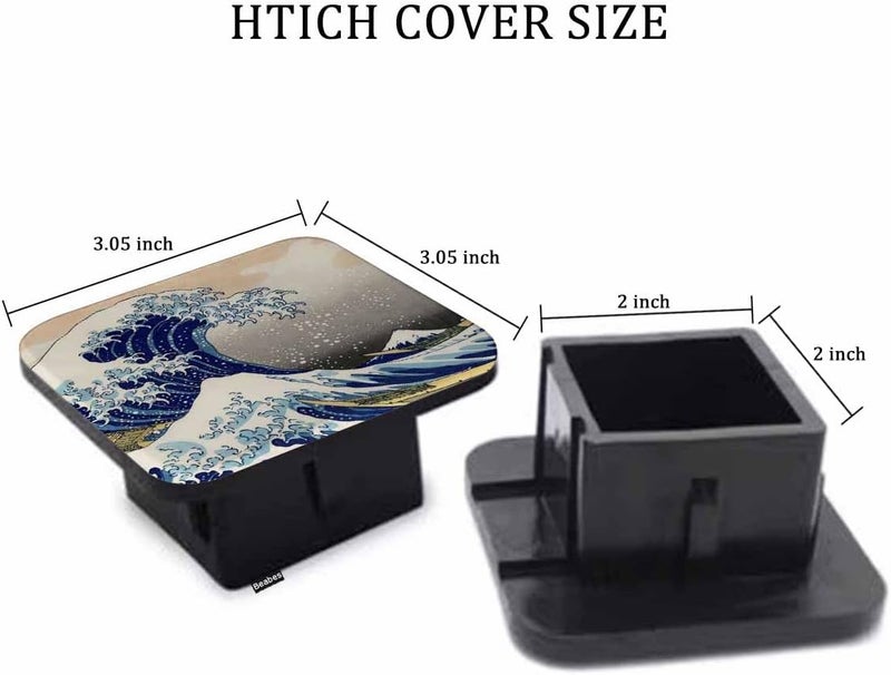 Beabes Trailer Hitch Covers Japanese Sea Waves, Great Wave Off Kanagawa Anti-Loss Hitch Cover Fits 2" Hitch Receivers for Trucks, Tough Receiver Tube Hitch Cover Plug for Cars - Image 2